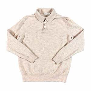 Collars & Co. Merino Wool Knit Collared Pullover Sweater Beige XL Button